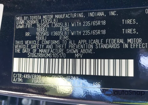 2021 Toyota Highlander Xle из США, поврежденный, VIN 5TDGZRBH2MS105170